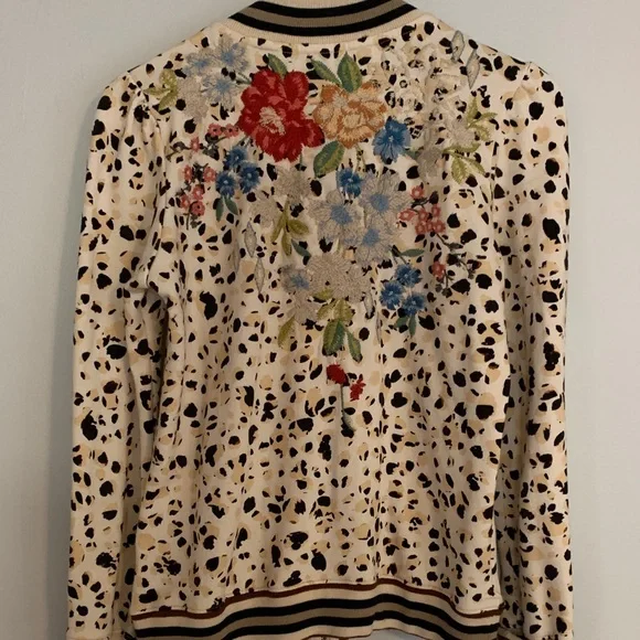 Johnny Was Floral Embroidered Cream Bomber Jacket - Picture 9 of 13